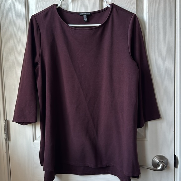 Eileen Fisher Cassis Tencel Tunic Top 3/4 Sleeves Dark Brown Medium FLAW READ - Picture 9 of 13
